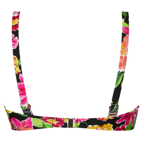 Pack shot (back) - Antigel 'La Feminissima' Halterneck Triangle Bikini Top in Rose Améthyste (Floral on Black)