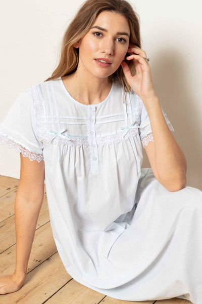 cotton lawn dressing gown Darcey Robe in White Cotton Lawn