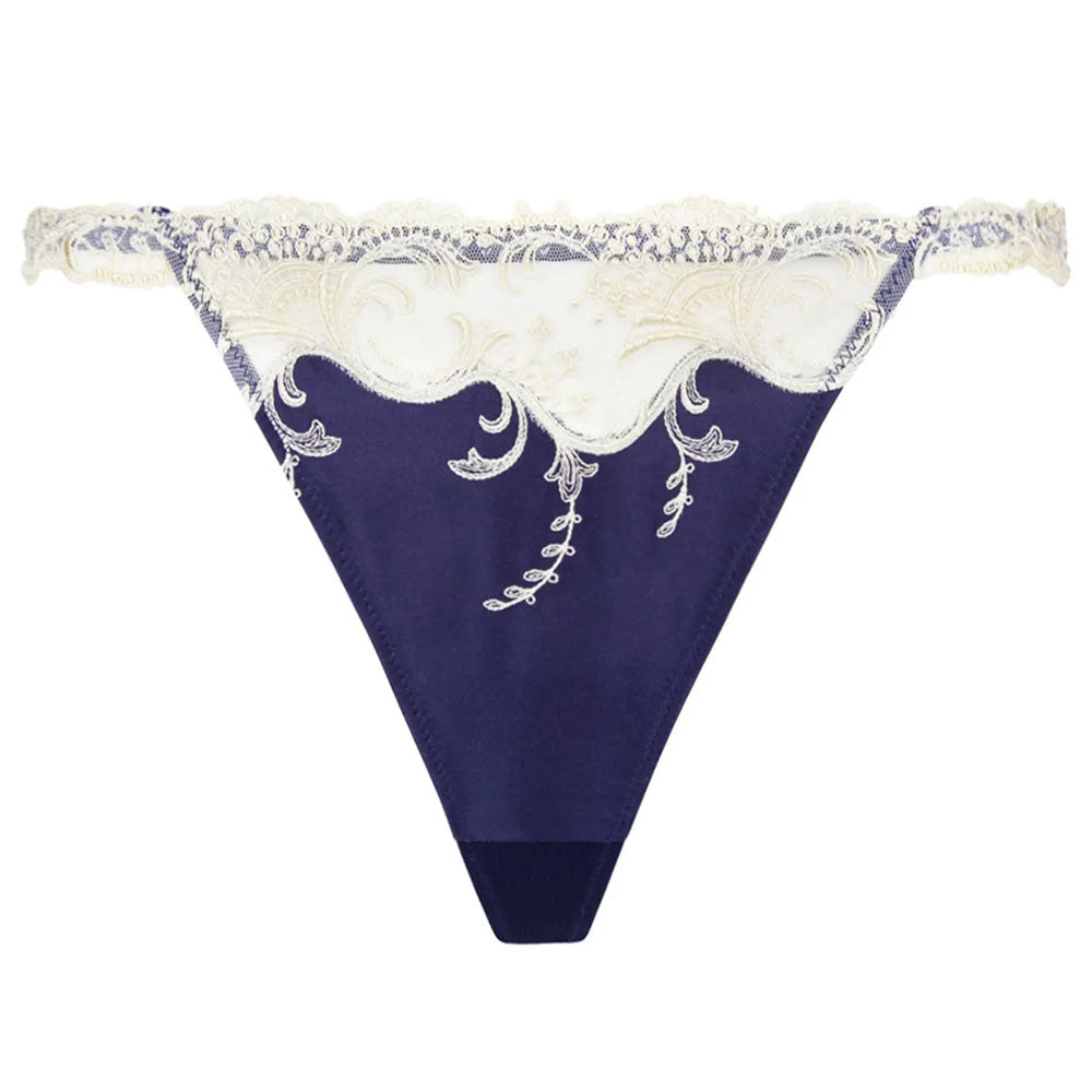 'Splendeur Soie' Navy Blue Sexy Thong, by Lise Charmel (pack shot, front) | Exceptional Luxury Lingerie | Sandra Dee