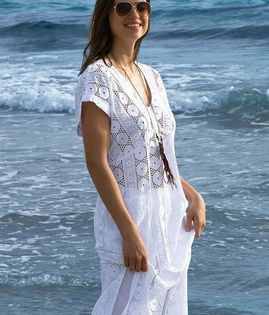 Model wearing 'Vacances Delice' beachwear, by Lise Charmel.