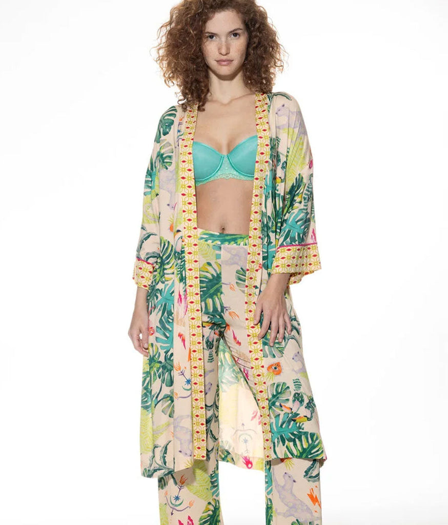 Model wearing lingerie and nightwear by Mey.
