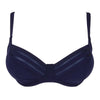 Lise Charmel Sporty Plage navy blue balconet bikini top with satin band detail pack shot (front).