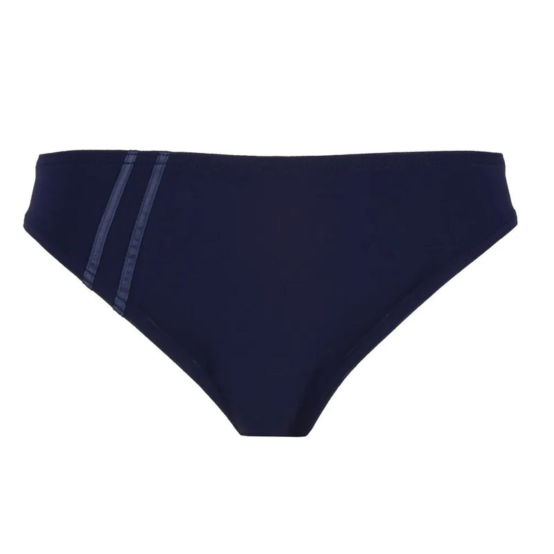 Lise Charmel Sporty Plage navy blue balconet bikini brief with satin band detail pack shot (front).