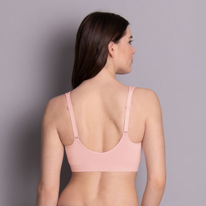 Model wearing 'Lynn' Pale Pink Post-Mastectomy Bra, by Anita (back view).