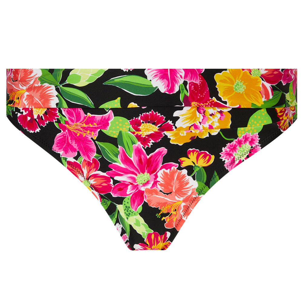 Antigel 'La Feminissima' Fold-Down Bikini Brief in Rose Améthyste (Floral on Black) - pack shot, front.