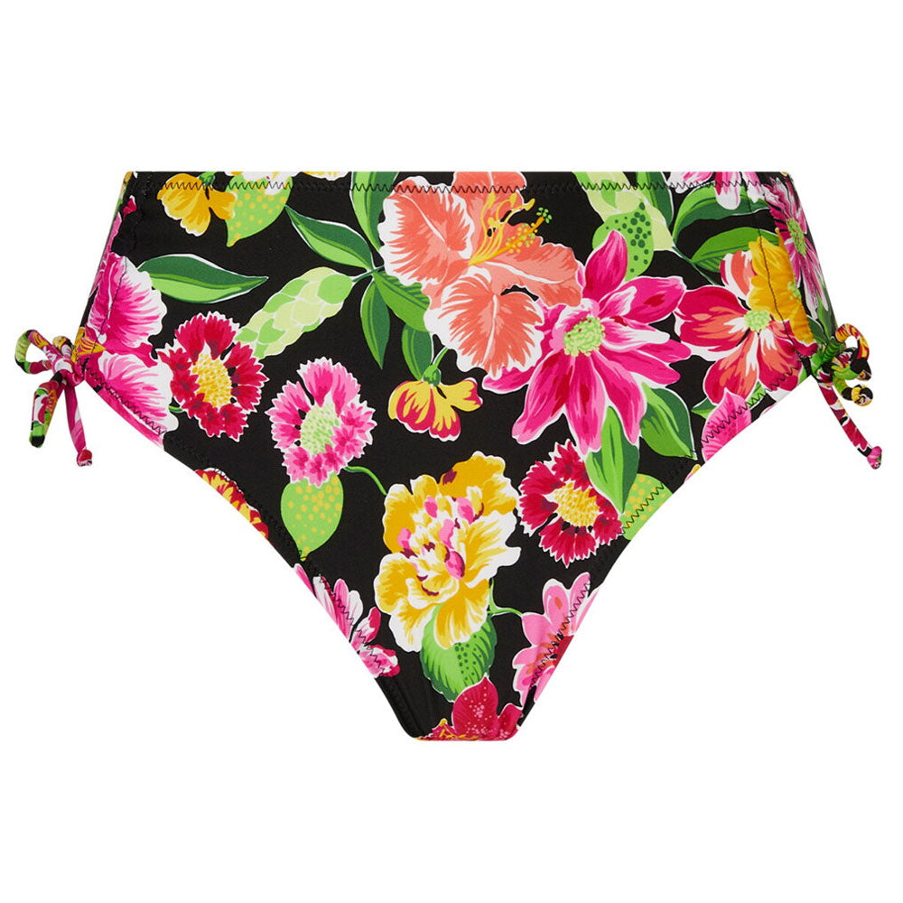 Antigel 'La Feminissima' Classic Bikini Brief With Side Ties in Rose Améthyste (Floral on Black) - pack shot, front.
