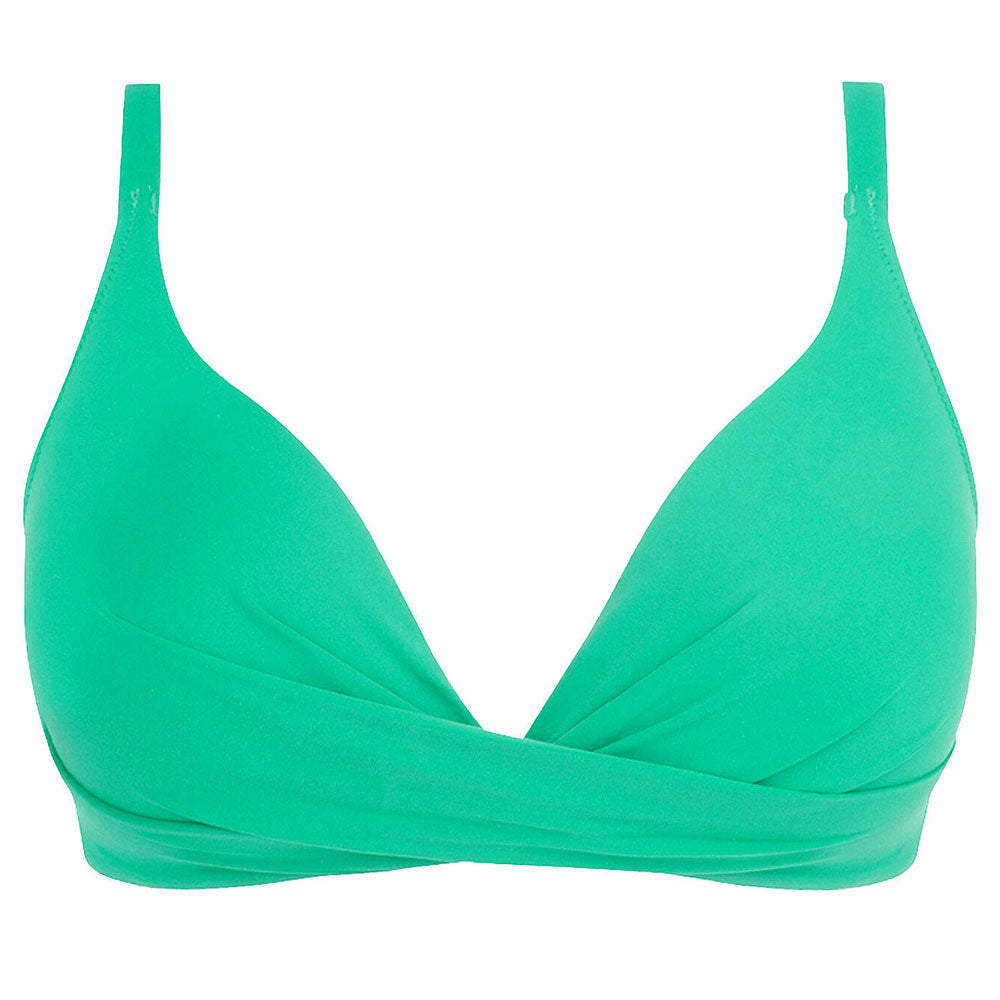 'La Chiquissima' Triangle Bikini Top, in Mer Emeraude (Emerald Green), by Antigel (pack shot, front).