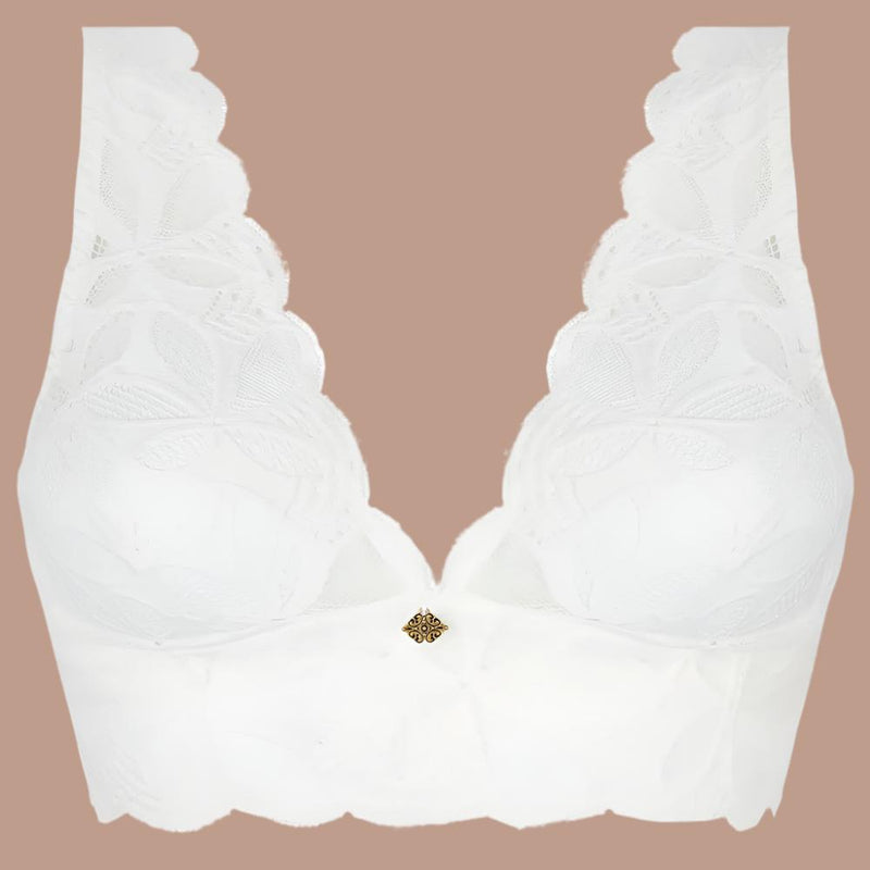 'Stricto Sensuelle' Ivory Plunge Bralette, by Antigel (pack shot, front) | Sandra Dee