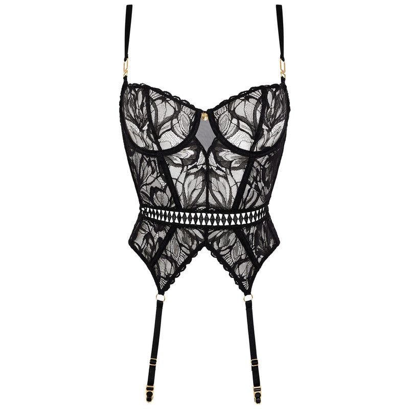 'After Hours' Black Basque, by Aubade (pack shot, front view).