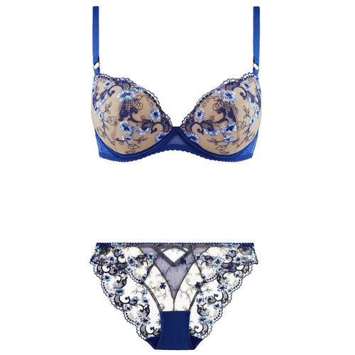 Aubade 'Idylle à Giverny' Italian Brief and Push-up Bra in Les Mots Bleus (Royal Blue)