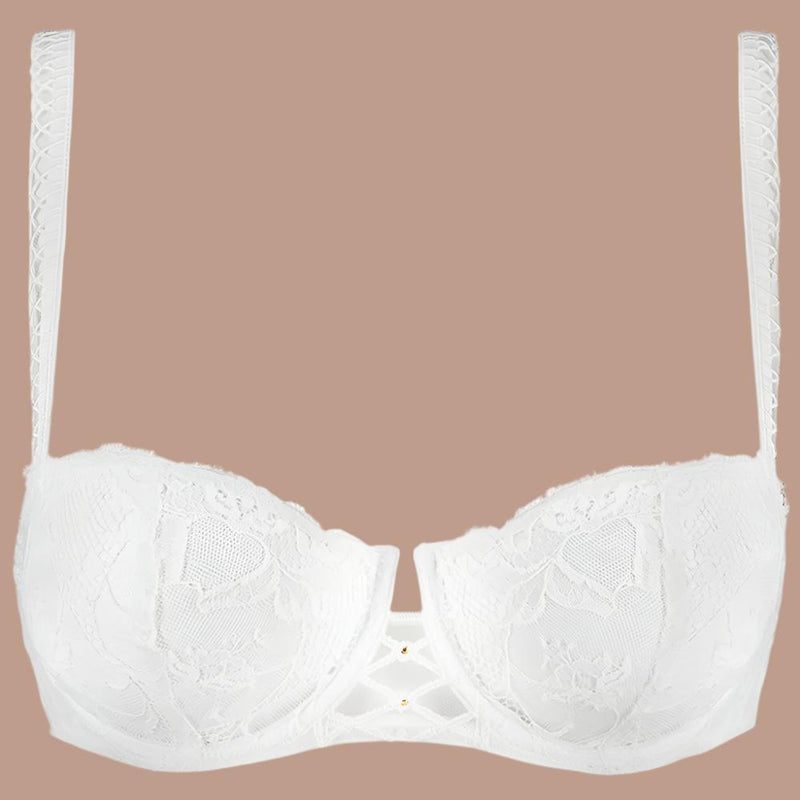 'Kiss of Love' White Half Cup Bra, by Aubade (pack shot, front).