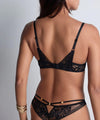 Model wearing 'Love Soul' Black Comfort Full Cup Bra, by Aubade (back view).