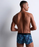 Model wearing 'Denim Art' Blue Boxer Short, by Aubade (back view).