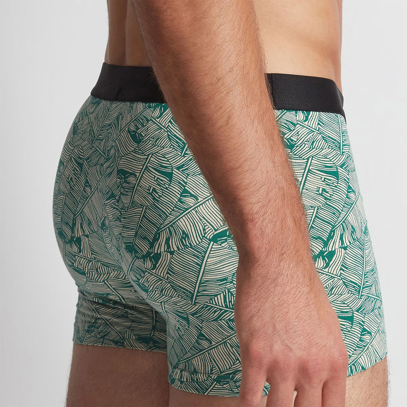 Model wearing 'Green Palm' Boxer Short, by Aubade (side back view).