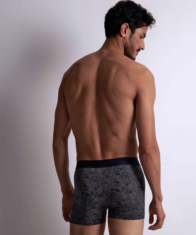 Model wearing 'Marine Palm' Boxer Short, by Aubade (back view).