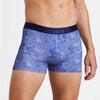 Model wearing 'Old Blue Tattoo' Boxer Short, by Aubade (close-up).