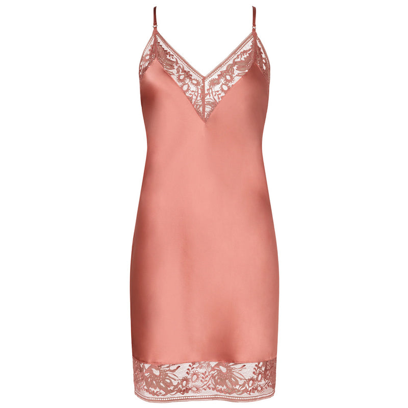 'Midnight Whisper' Warm Pink Silk Nightie, by Aubade (pack shot, front view).