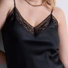 Model wearing 'Midnight Whisper' Black Camisole, by Aubade (front view, close up).