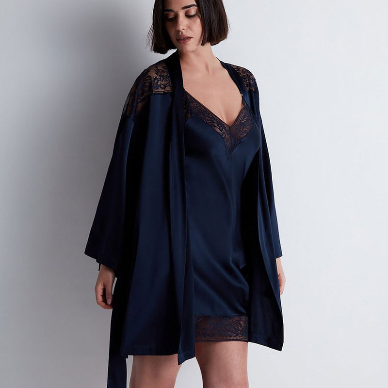 Aubade Midnight Whisper Midnight Blue Silk Kimono Sandra Dee