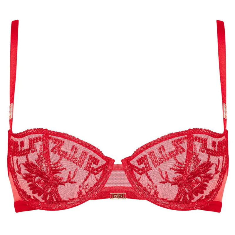 'Rules of Attraction' Red Underwired Half Cup Bra, by Aubade (pack shot, front view).