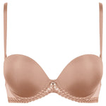 'Sheer Emotion' Sand Moulded Strapless Bra, by Aubade (pack front view).