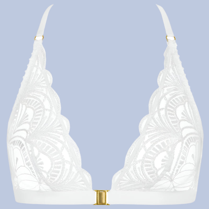 'Vibes' White Triangle Bralette, by Aubade (pack shot, front view).