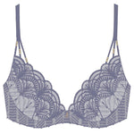 'Vibes' Denim Blue Padded Plunge Bra, by Aubade (illustration, front view).