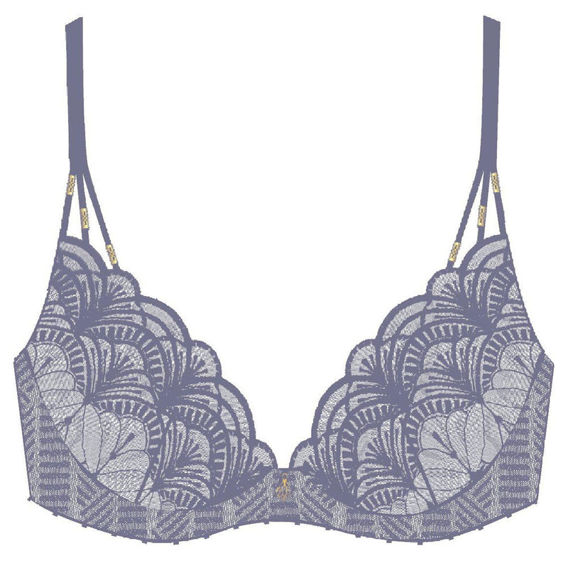 'Vibes' Denim Blue Padded Plunge Bra, by Aubade (illustration, front view).