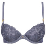 'Vibes' Denim Blue Padded Plunge Bra, by Aubade (pack shot, front view).