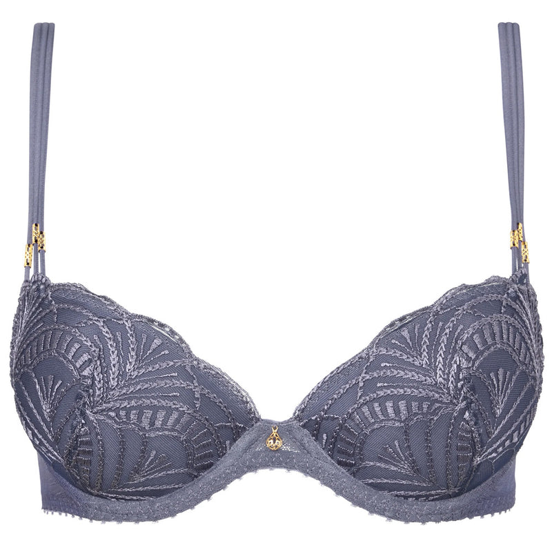 'Vibes' Denim Blue Padded Plunge Bra, by Aubade (pack shot, front view).
