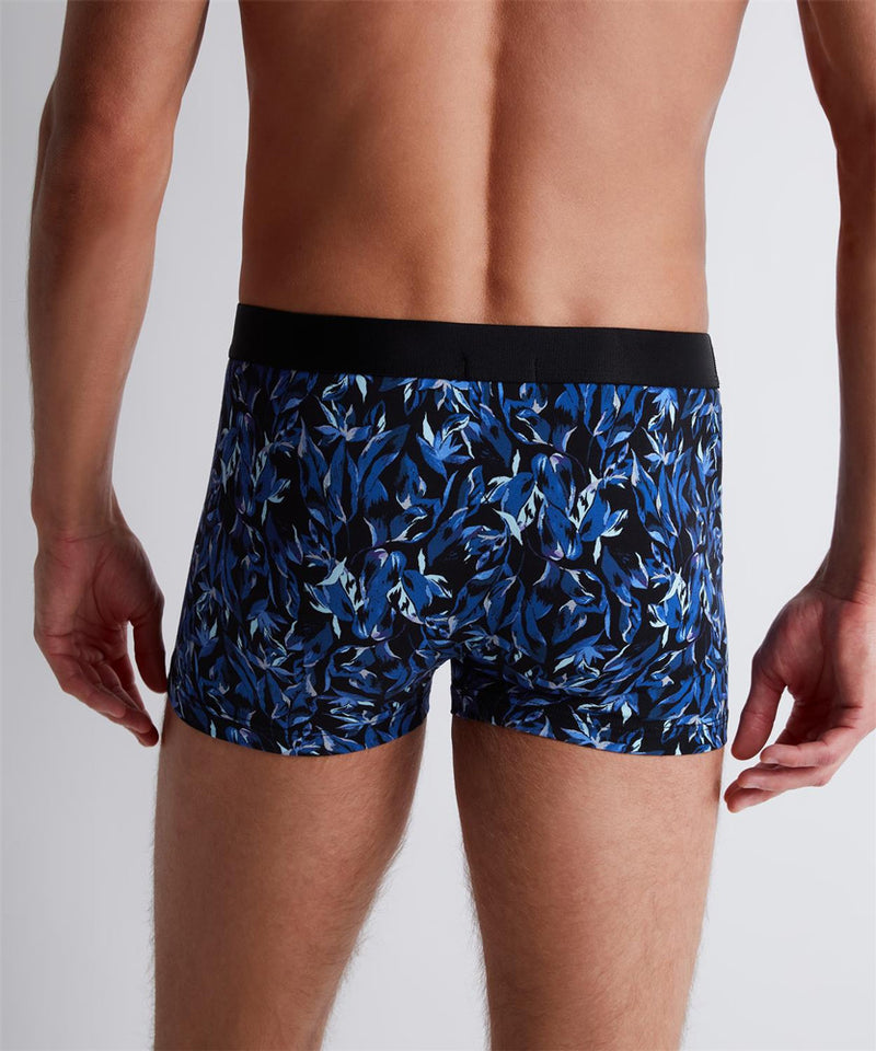 Model wearing 'Blue Flower' Men's Boxer Short, by Aubade (back view).