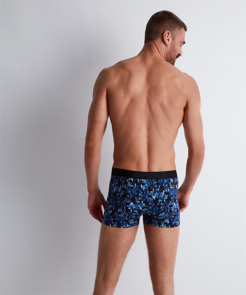 Model wearing 'Blue Flower' Men's Boxer Short, by Aubade (back view).