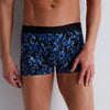 Model wearing 'Blue Flower' Men's Boxer Short, by Aubade (front view, close up).