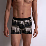 Model wearing 'Buildings' Boxer Short, by Aubade (front view).