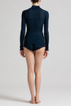 Model wearing 'Bella' Navy Blue Wool and Silk Turtleneck, by Boglietti (back view).