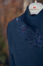 'Bella' Navy Blue Wool and Silk Turtleneck, by Boglietti (garment only).