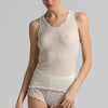 Model wearing 'Basilia' Ivory Warm and Breathable T-Shirt, by Boglietti (front view).