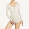 Model wearing 'Orosei' Ivory Long-Sleeved Tank Top, by Boglietti (front view).