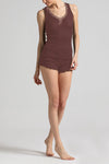 Model wearing 'Bianca' Brown Tank Top, by Boglietti (front view).
