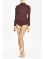 Model wearing 'Star' Brown Long-Sleeved Turtleneck, by Boglietti (front view).