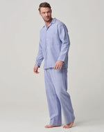 British Boxers Men's Two-Fold Herringbone Pyjamas in Staffordshire Blue