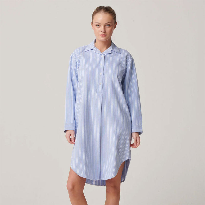 British Boxers Women's Brushed Cotton Westwood Blue Stripe Nightshirt