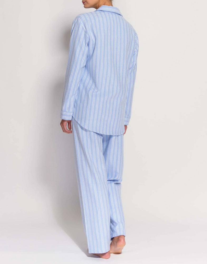 British Boxers Brushed Cotton Westwood Blue Stripe Pyjama Set