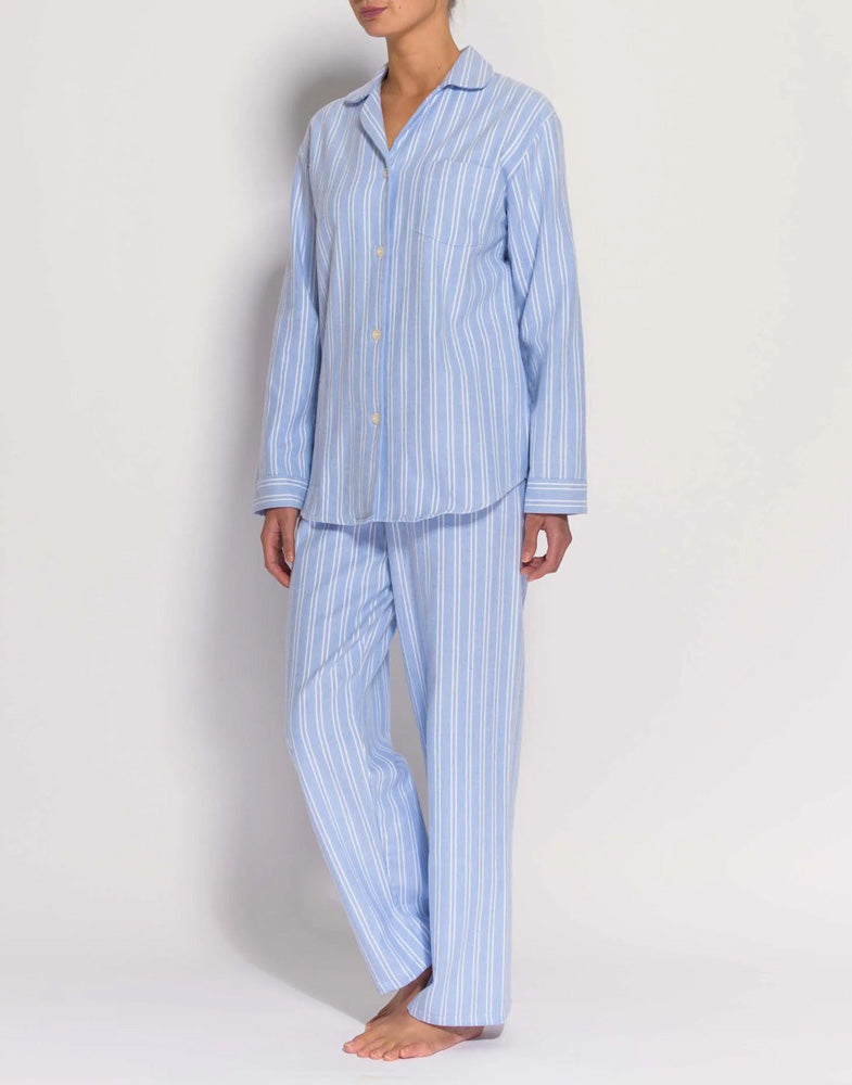 British Boxers Brushed Cotton Westwood Blue Stripe Pyjama Set