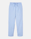 Model wearing Women's Brushed Cotton Westwood Blue Stripe Pyjama Bottom, by British Boxers (pack shot, front).