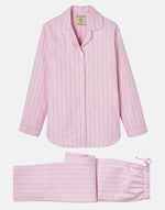 Women's Brushed Cotton Westwood Pink Stripe Pyjama Set, by British Boxers (pack shot, front).