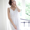 Model wearing 'Cai' Vicorian cotton Nightdress in White, by Cottonreal.
