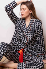 Cottonreal 'Retro Cube' 100% Cotton Sateen Pyjamas in Navy