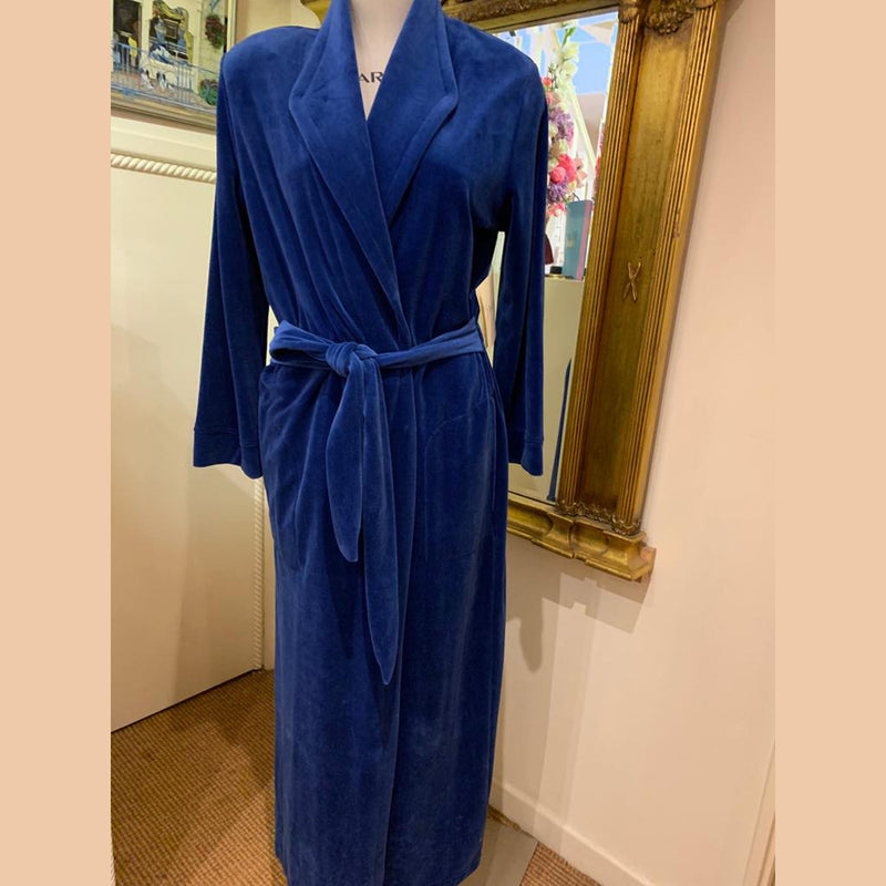 Diamond Tea Cotton Velour Wrap-style Robe in Royal Blue | Sandra Dee