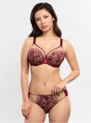 Model wearing 'Agathe' Amarante (Burgundy) Brief, by Empreinte (front view).